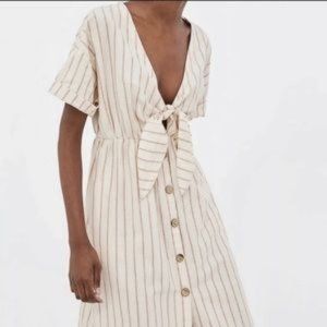 ZARA Pink Stripe Front Tie Dress w/ Pockets